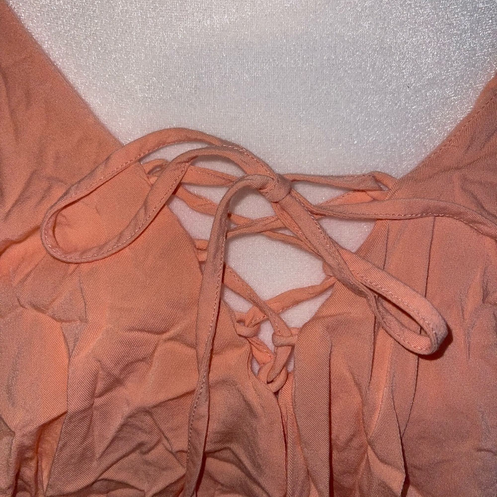 Torrid ruffle collar side zip high low dress in soft peach. - Picture 2 of 8